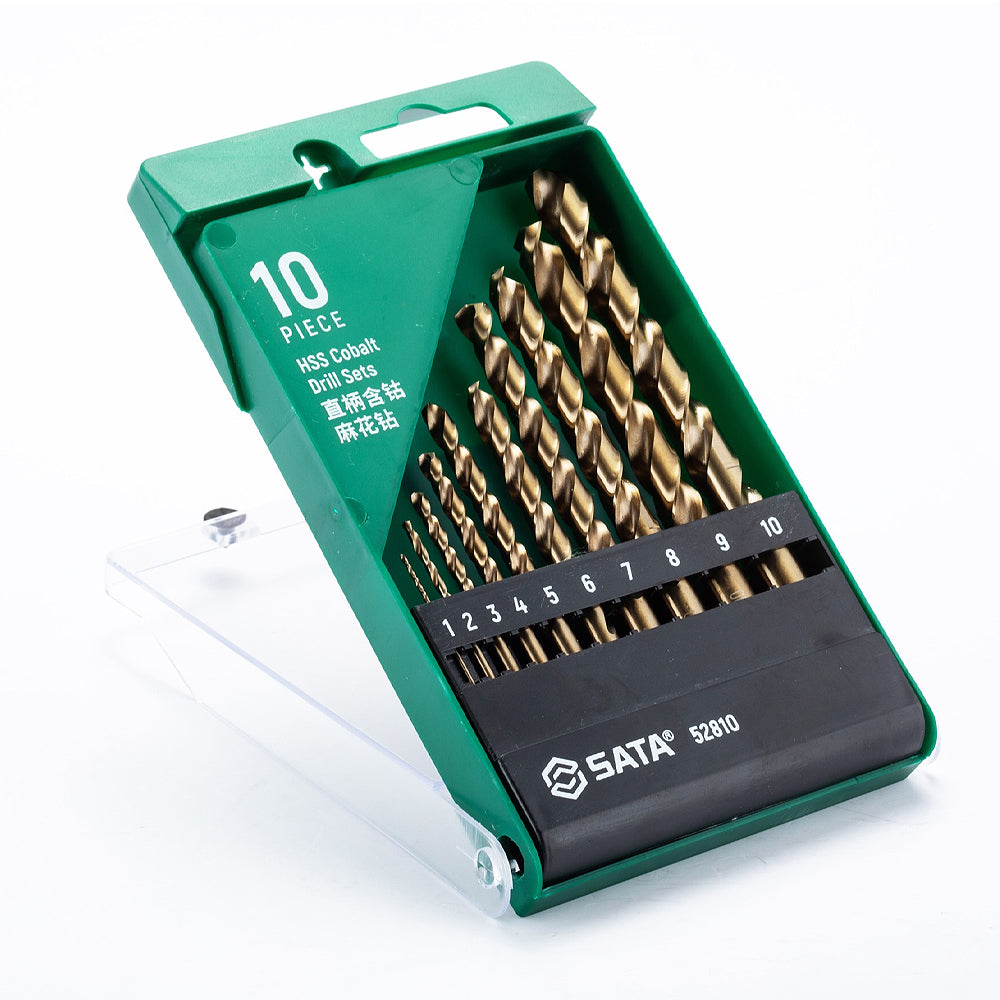 Bộ 10 mũi khoan Inox chất liệu HSS-Co chuôi tròn SATA 52810