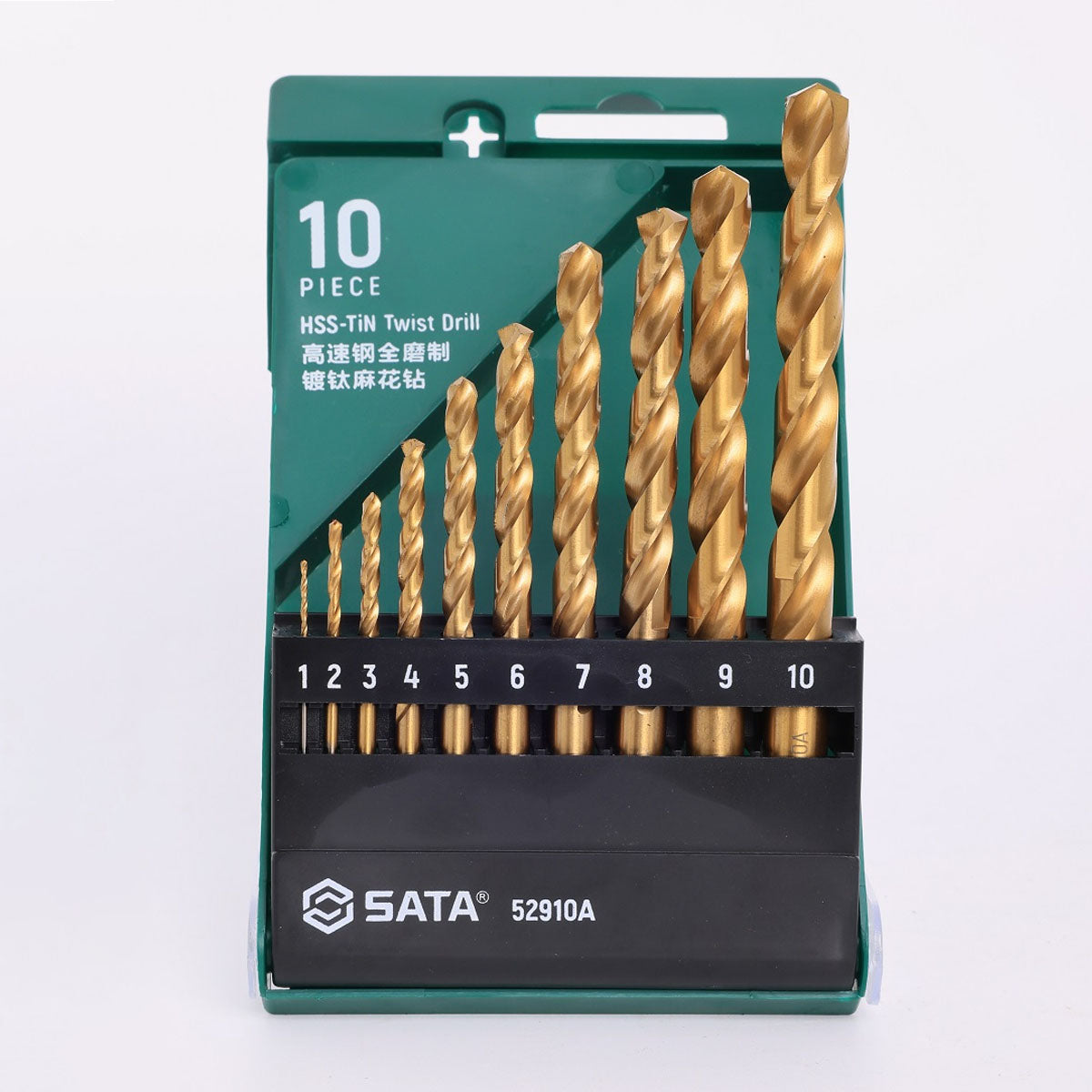 Bộ 10 mũi khoan HHS mạ Titan thân xoắn đuôi trơn SATA 52910A, Thép M15 (từ 1mm - 10mm)