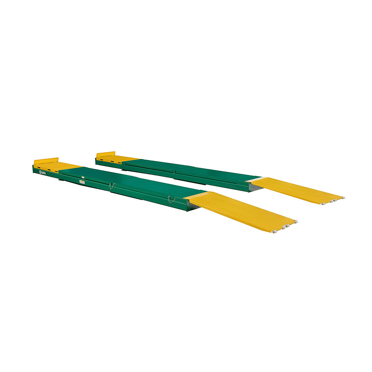 Bàn nâng ô tô SATA, dạng cắt kéo thân mỏng, bệ nâng thon dài, tải trọng 4 tấn, loại sử dụng điện 220V và loại 380V